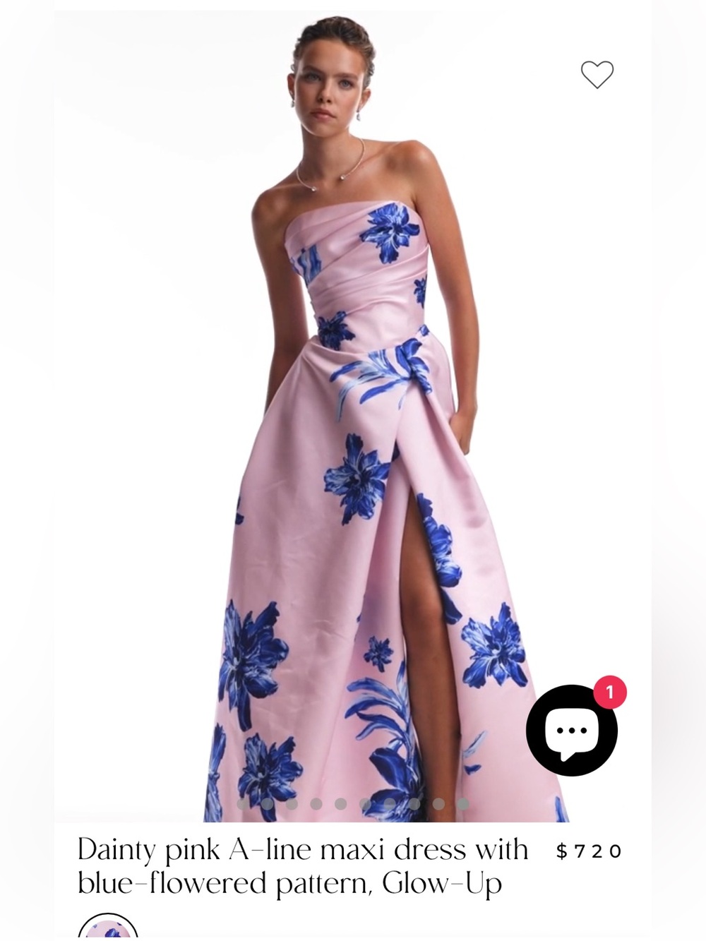 Millau Pink Strapless A-Line Maxi Gown with Blue Floral Accents